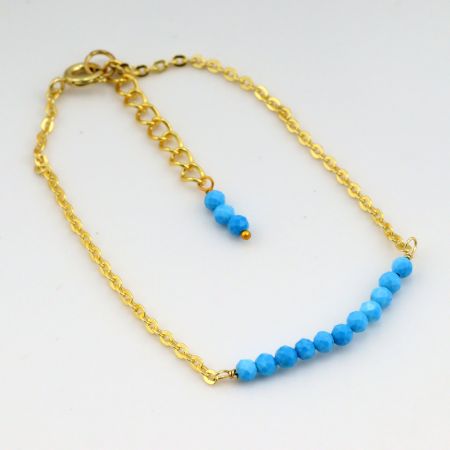 Turquoise Beaded bracelet dainty minimalist bracelet, Brass 22k gold plated bracelet, Handmade jewelry